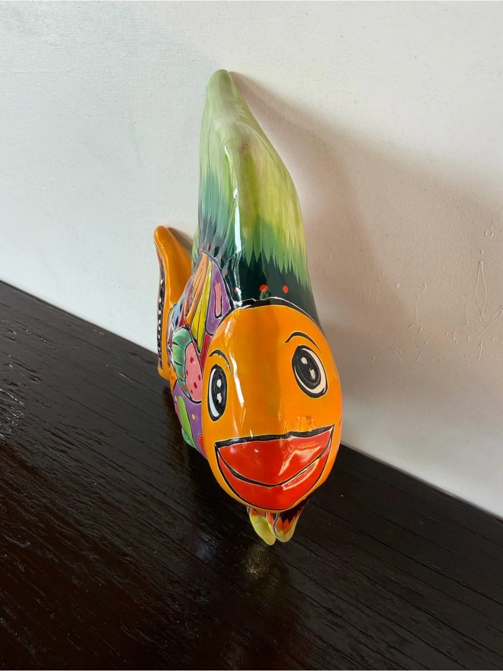 Handpainted Orange & Multicolor Talavera Fish Wall Decor - Pets Fish Accent